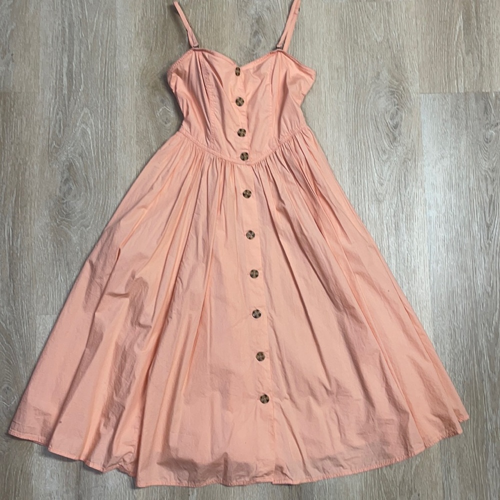 Free People Sleeveless Peach Button-Front Sundress